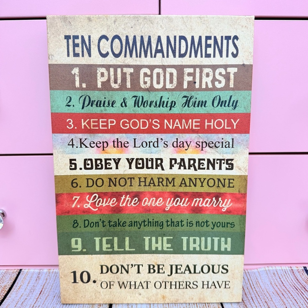 Ten Commandments Canvas Wall Art Christian Home Decor Inspirational Scripture